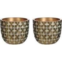 Bloempot/plantenpot ruit motief Hanoi - 2x - goud - D10 x H8 cm - binnen