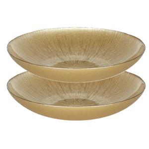 Salade serveer schaal - 2x - Fruitschaal/fruitmand - Glas - D30 x H6 cm - goud