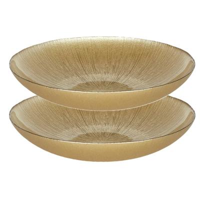 Salade serveer schaal - 2x - Fruitschaal/fruitmand - Glas - D30 x H6 cm - goud