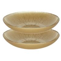 Salade serveer schaal - 2x - Fruitschaal/fruitmand - Glas - D30 x H6 cm - goud Salade serveer schaal - 2x - Fruitschaal/fruitmand - Glas - D30 x H6 cm - goud
