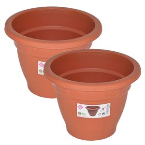 Set van 10x stuks terra cotta kleur ronde plantenpot/bloempot kunststof diameter 16 cm