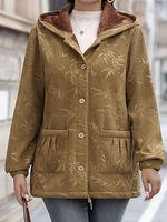 Women's Retro Corduroy Fleece Pocket Hooded Sweatshirt Coat - thumbnail