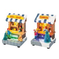 Set van 2x stuks Kerstdorp cadeau winkel en koekjes winkel met verlichting 11 cm