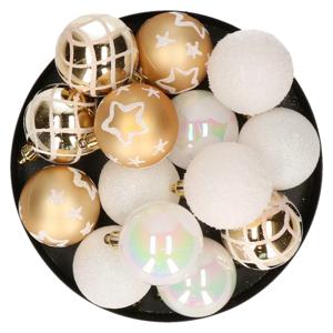 Atmosphera Kerstballen - 15st - kunststof - wit-goud - 5cm