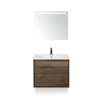 Porto Badmeubelset 70 cm - Tabacco - Keramische Wastafel Wit Slim - met Sence Spiegel
