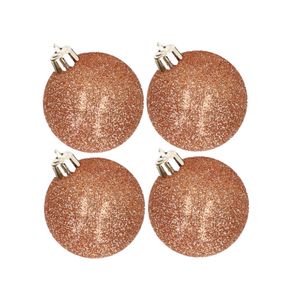 4x stuks kunststof glitter kerstballen koper 10 cm