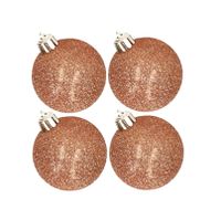 4x stuks kunststof glitter kerstballen koper 10 cm - thumbnail