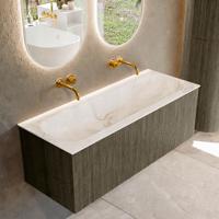 Badmeubel Mondiaz Kurve-Dlux | 120 cm cm | Meubelkleur Shadow | Wastafelkleur Frappe | Solid surface | Wasbak midden spoelbak | Zonder kraangat(en)