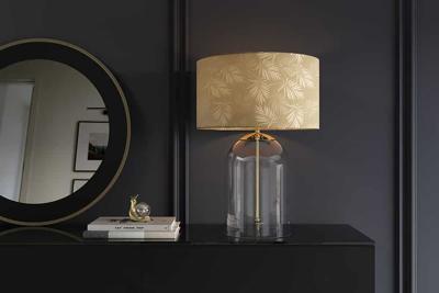 Moderne tafellamp CLASSICO 60cm transparant glas witgoud linnen kap - 46013