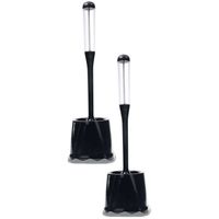 2x Zwarte toiletborstels/wc-borstels met reservoir voor schoonmaakmiddel - Toiletborstels - thumbnail