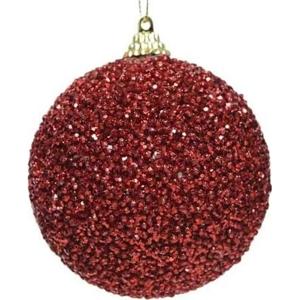 Kerstbal - 10x - rood - glitter - D8 cm - kunststof - onbreekbaar - kerstversiering