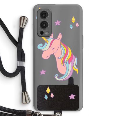 Roze eenhoorn: OnePlus Nord 2 5G Transparant Hoesje met koord