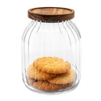 5Five voorraadpot Acacia hout - glas - 2L - 13 x 18 cm - voorraadpotten - Voedsel/snoep/koekjes