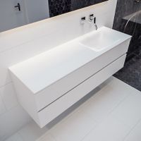 Mondiaz Vica Cloud badmeubel wit mat 150 cm 2 lades solid surface enkele spoelbak rechts zonder kraangat