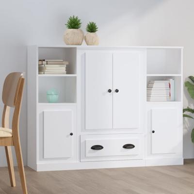 Hoge kasten 3 st bewerkt hout wit