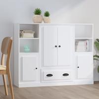 Hoge kasten 3 st bewerkt hout wit