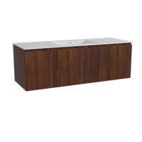 Storke Ribs zwevend badmeubel 145 x 52 cm notenhout met Mata enkele wastafel in solid surface mat wit, Verticale symmetrische rechte ribbel - thumbnail