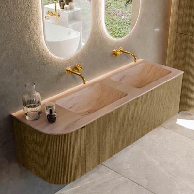 Badmeubel Mondiaz Kurve-Dlux | 145 cm | Meubelkleur Dusk | Wastafelkleur Saba | Solid surface | Dubbel / Rechts spoelbak | Zonder kraangat(en)