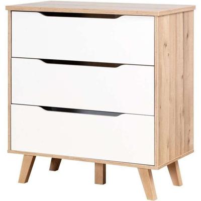 FINLAND VANKKA Scandinavische ladekast in eik en mat wit + poten in massief hout - L 80 cm