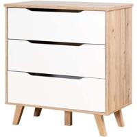 FINLAND VANKKA Scandinavische ladekast in eik en mat wit + poten in massief hout - L 80 cm