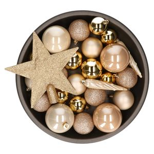 Set van 33x stuks kunststof kerstballen met ster piek goud/champagne/bruin mix - Kerstbal