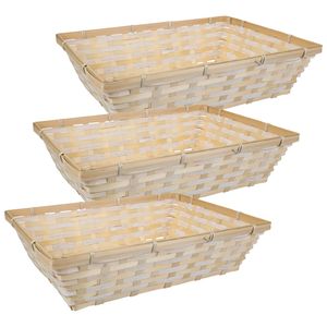 Broodmand rechthoek - 3x - bamboe hout - 39 x 29 x 10 cm - mandje rotan/riet