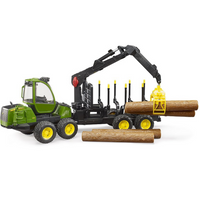 Bruder JD 1210E forwarder met 4 boomstammen en houtgrijper - thumbnail