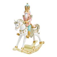 Schommelpaard met Nicolaas van poly, wit, pink/roze (B/H/D) 22x29x8 cm