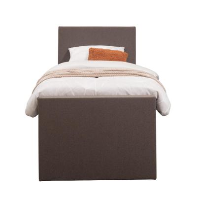 Leen Bakker - Boxspring Met Voetbord Liv Egaal - Donker - 90x200 Cm - Vierkante Poot - Stof - Bruin