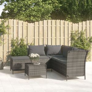 4-delige Loungeset met kussens poly rattan grijs