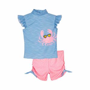 Playshoes tweedelige zwemsuit Krab Blauw Roze Maat