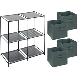 Kastmandjes/opberg mandjes - donkergroen - 4x stuks van 29 Liter - In rekje van 67 x 68 cm