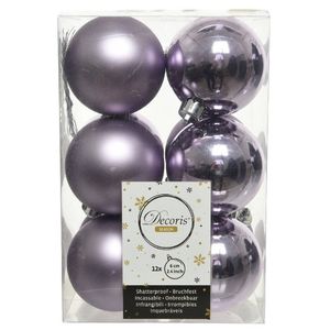 12x Kunststof kerstballen glanzend/mat lila paars 6 cm kerstboom versiering/decoratie - Kerstbal