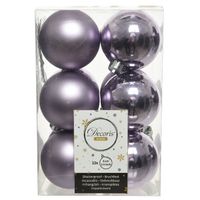 12x Kunststof kerstballen glanzend/mat lila paars 6 cm kerstboom versiering/decoratie - Kerstbal - thumbnail