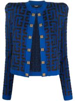 Balmain veste crop à motif monogrammé en jacquard - Bleu