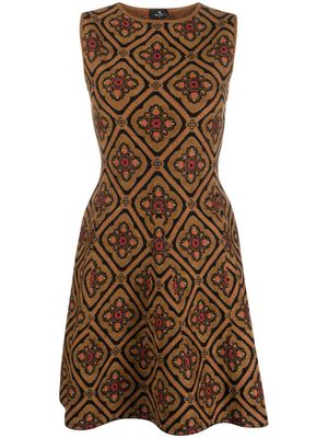 ETRO robe courte à fleurs en jacquard - Marron