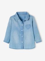 Personaliseerbare overhemd van afgewassen jeans babymeisje gebleekte denim - thumbnail
