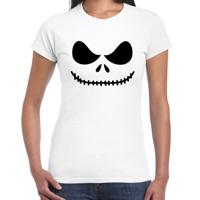 Skelet gezicht - Halloween - verkleed t-shirt - wit - voor dames - geraamte