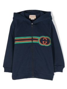 Gucci Kids hoodie zippé à logo brodé - Bleu