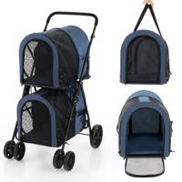 4-in-1 Multifunctionele Kat & Hond Wandelwagen 2-Laags Hondenbuggy Huisdierbuggy tot 16 kg Snel in te Klappen Marineblauw