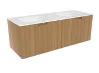 Balmani Adagio zwevend badkamermeubel 150 x 55,5 cm verweerd eiken met Tablo Arcatto dubbele wastafel in matte Solid Surface