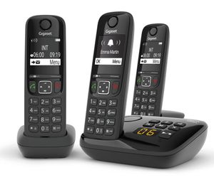 Gigaset AS690A Trio DECT draadloze telefoon met antwoordapparaat, met 2 extra handsets, zwart