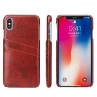Fierre Shann retro olie Wax textuur PU lederen draagtas voor iPhone XS Max met kaartsleuven (bruin)