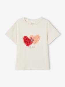 Meisjes-T-shirt met frisou-animatie en iriserende details ecru