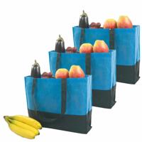 Boodschappentas - 3x stuks - blauw - 38 x 29 x 10 cm - groot - draagtas - strandtas