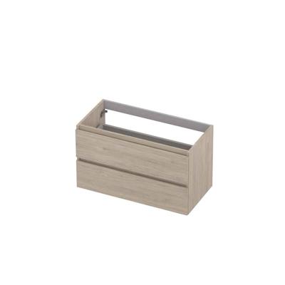 INK - Onderkast 2 Laden Greeploos met Houten Keerlijst - 900x450x520 Mm - Ivoor Eiken