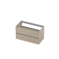 INK - Onderkast 2 Laden Greeploos met Houten Keerlijst - 900x450x520 Mm - Ivoor Eiken