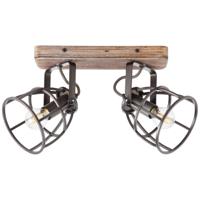 Brilliant Landelijke plafondlampMatrix Beam 2-lichts koperbrons met hout - 83413/46
