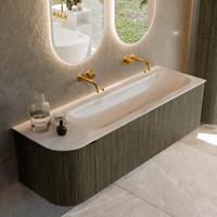 Badmeubel Mondiaz Kurve-Dlux | 145 cm | Meubelkleur Shadow | Wastafelkleur Meli | Solid surface | Wasbak rechter zijde spoelbak | Zonder kraangat(en)