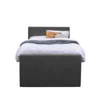 Leen Bakker - Boxspring Met Voetbord Liv Geblokt - Antraciet - 120x200 Cm - Ronde Poot - Stof - Grijs